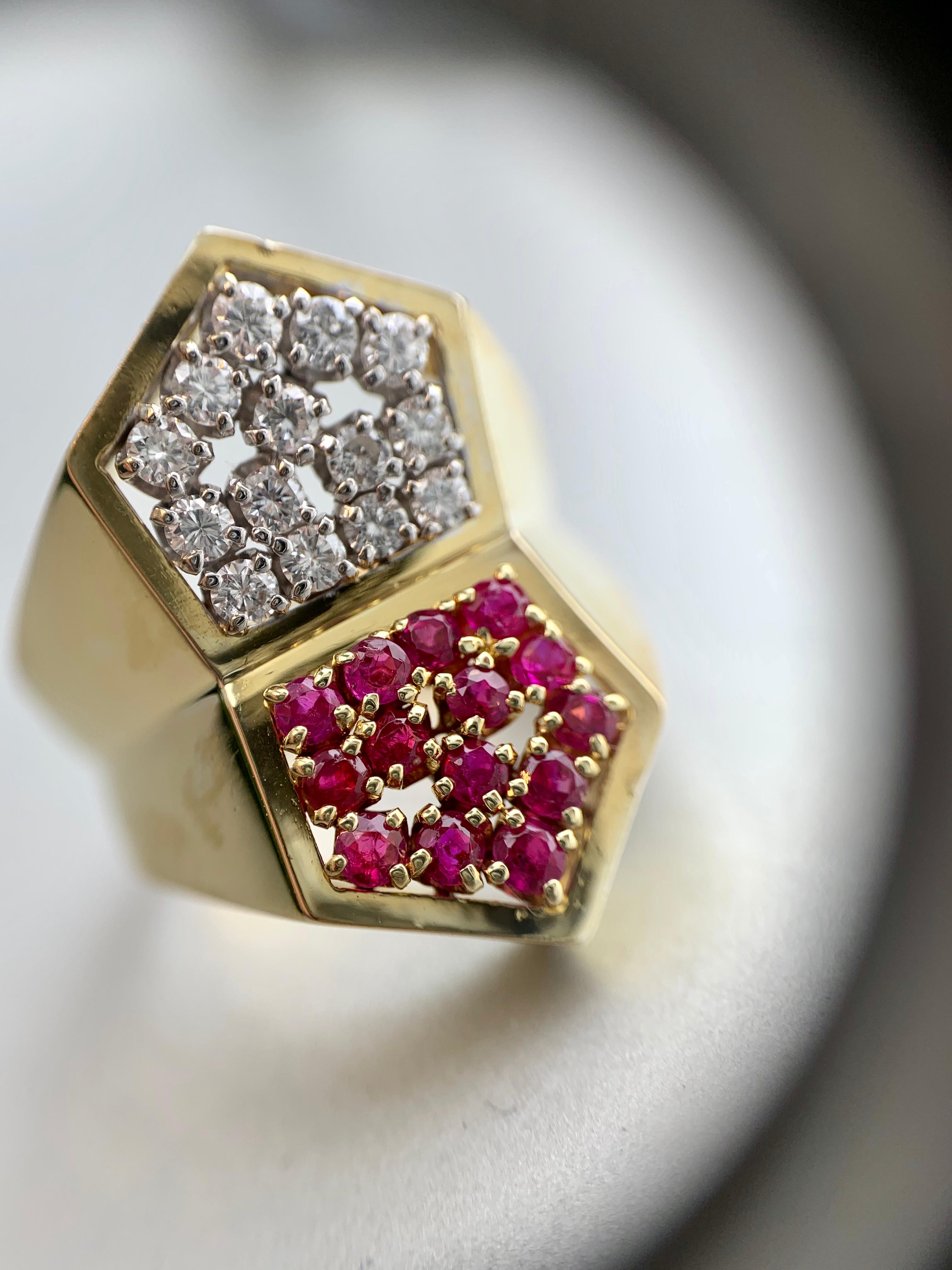 Toliro 18 Karat Ruby and Diamond Wide Modern Ring For Sale 4