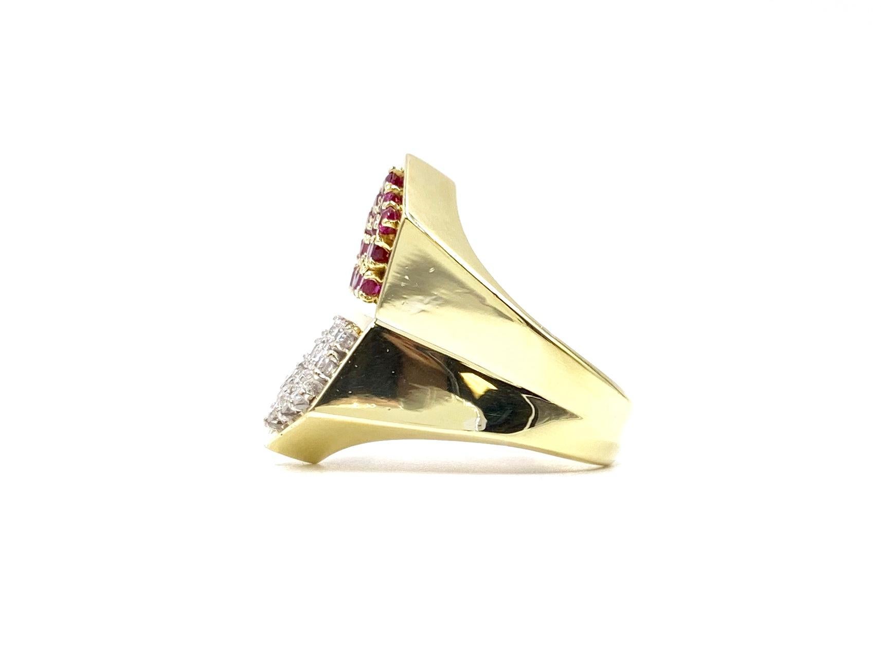 Toliro 18 Karat Ruby and Diamond Wide Modern Ring In Excellent Condition For Sale In Pikesville, MD