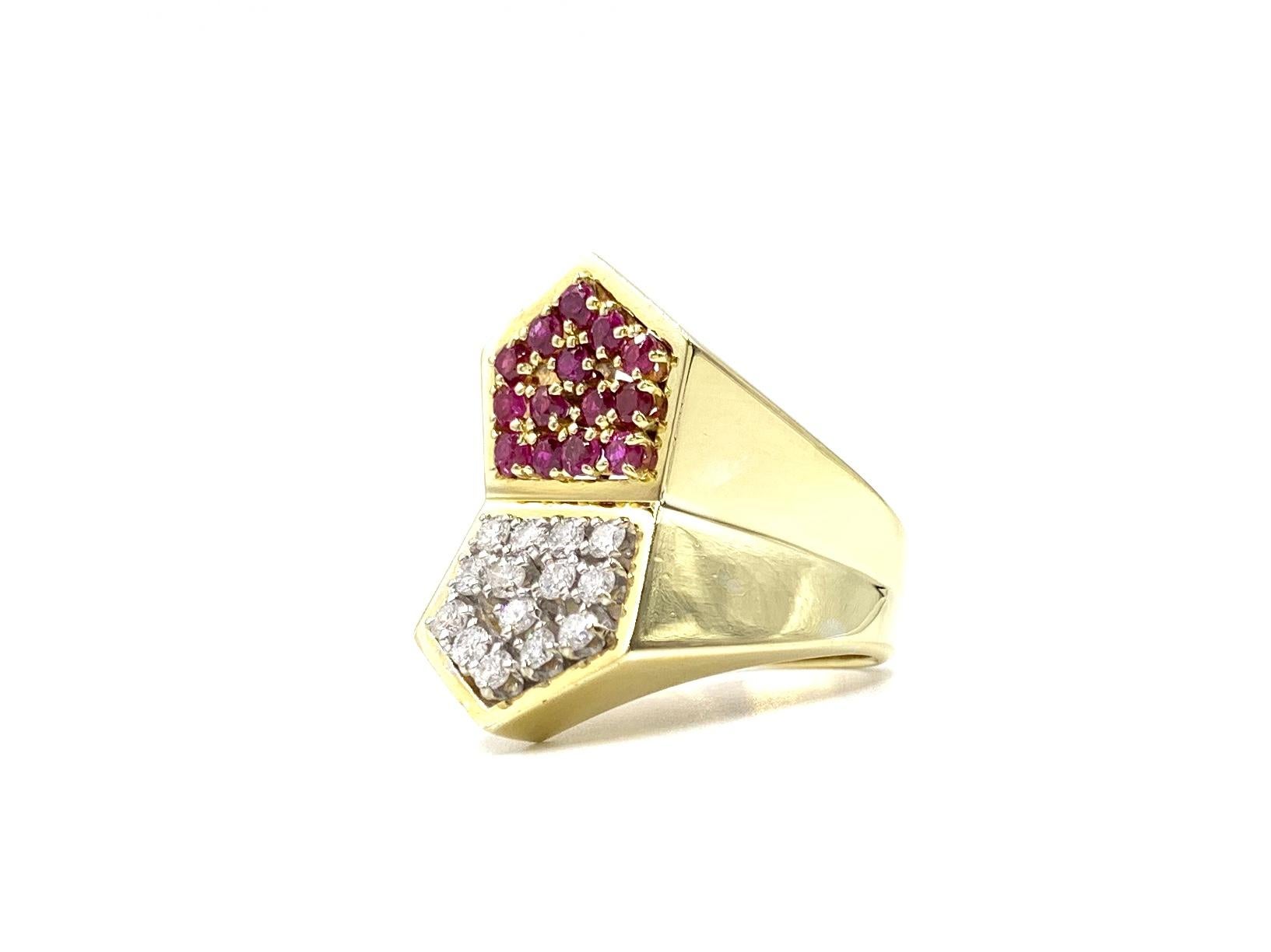 Women's Toliro 18 Karat Ruby and Diamond Wide Modern Ring For Sale