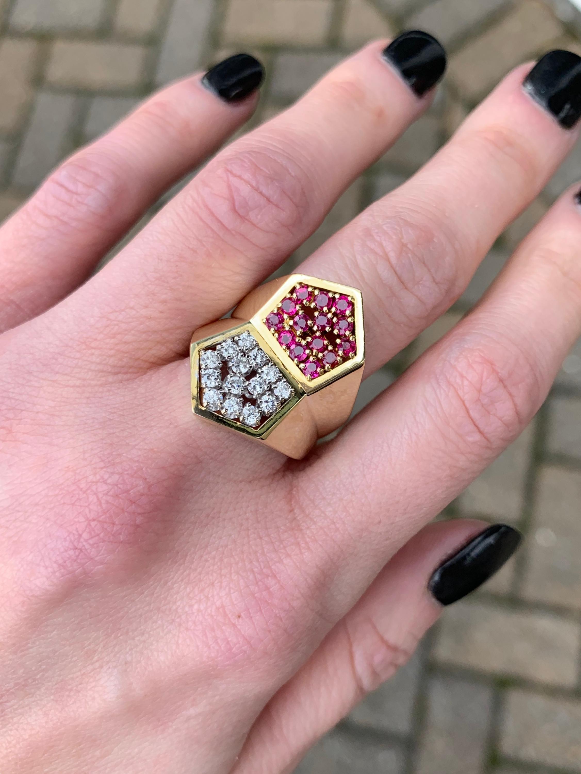 Toliro 18 Karat Ruby and Diamond Wide Modern Ring For Sale 2