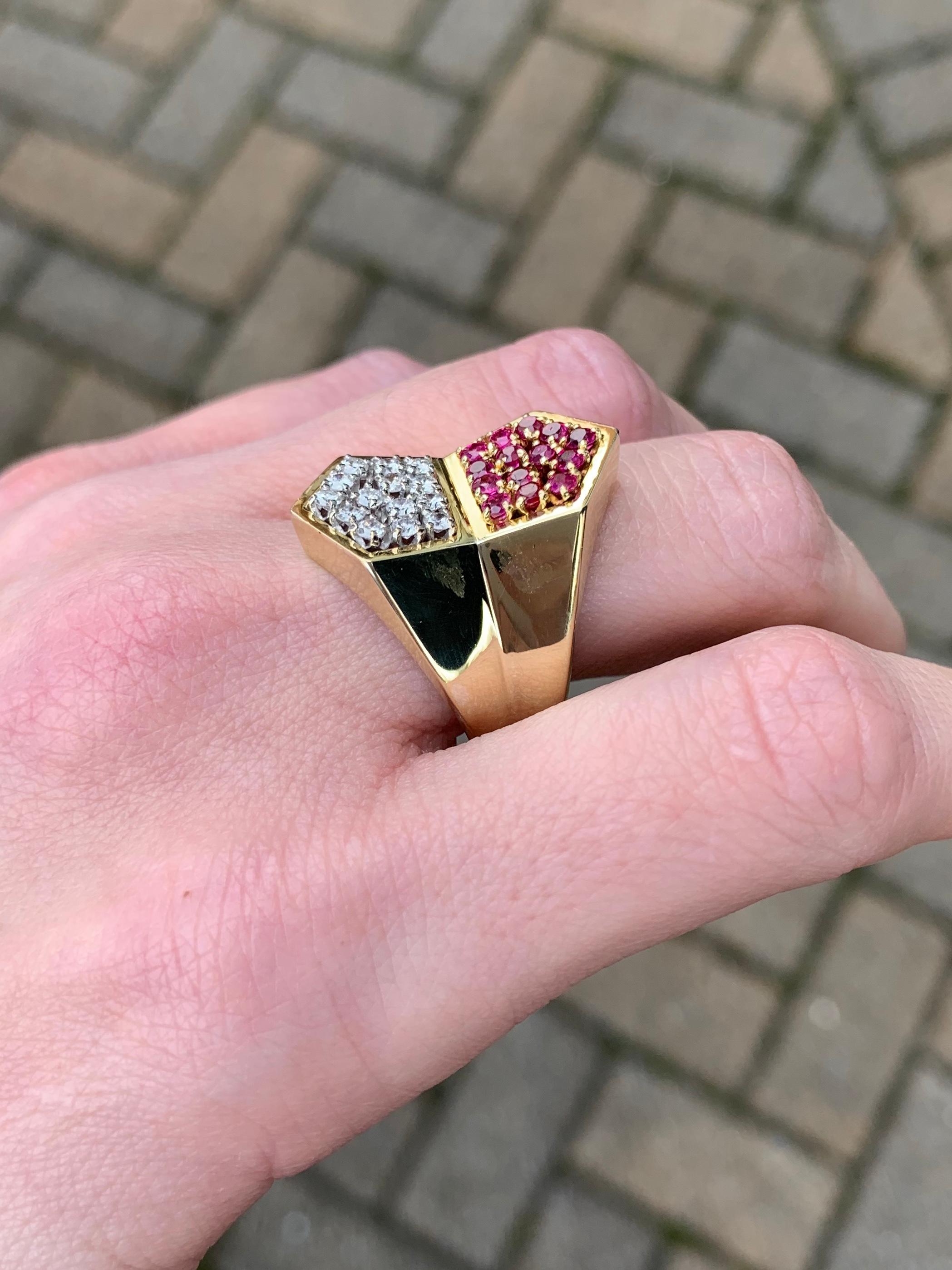 Toliro 18 Karat Ruby and Diamond Wide Modern Ring For Sale 3