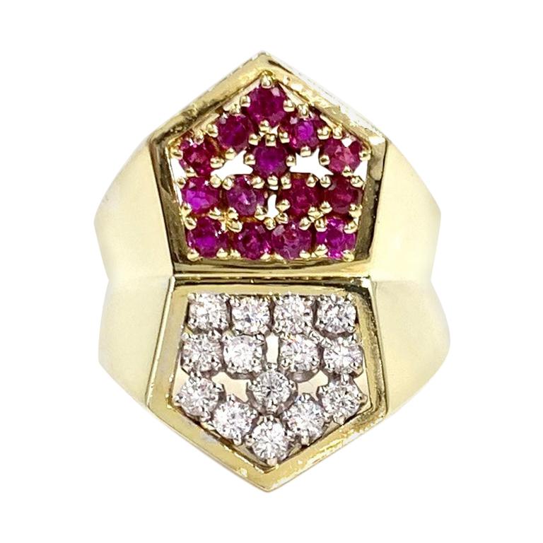 Toliro 18 Karat Ruby and Diamond Wide Modern Ring For Sale