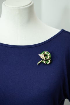 TOLIRO 18K Gelbgold Diamant-Rubin-Emaille Schlangenbrosche