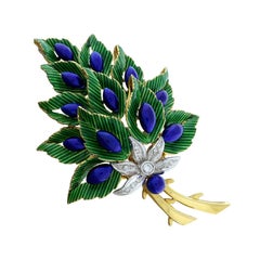 Toliro Diamond Enamel Floral Bouquet Gold Brooch