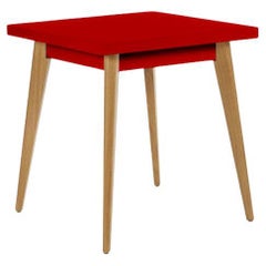 Tolix 55 Table Outdoor Painted with Wood Legs in Chili