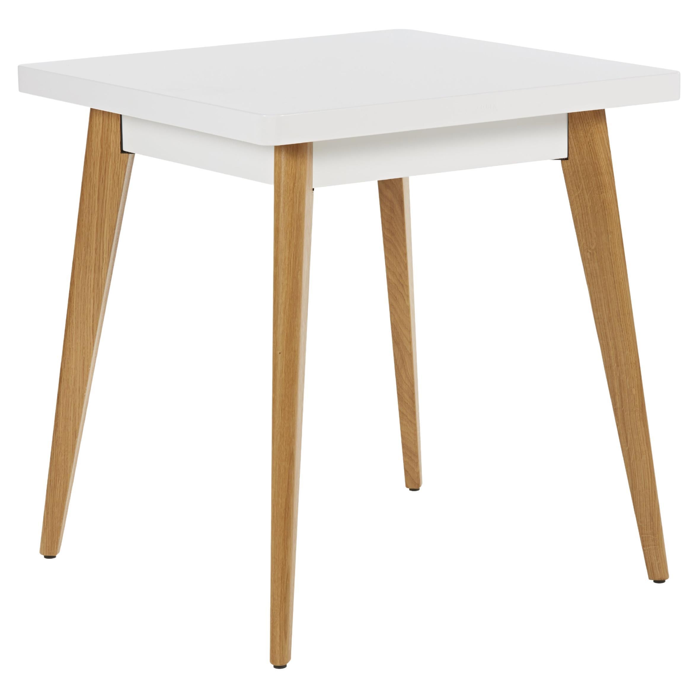 Tolix 55 Table Outdoor Painted with Wood Legs in White For Sale
