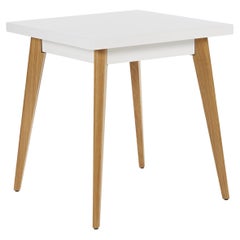 Tolix 55 Table Outdoor Painted with Wood Legs in White