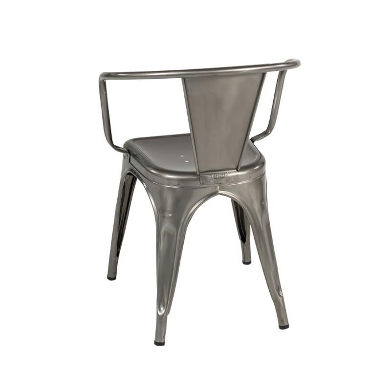 French Tolix A56 Armchair Indoor Raw Steel in Glossy Raw Steel For Sale