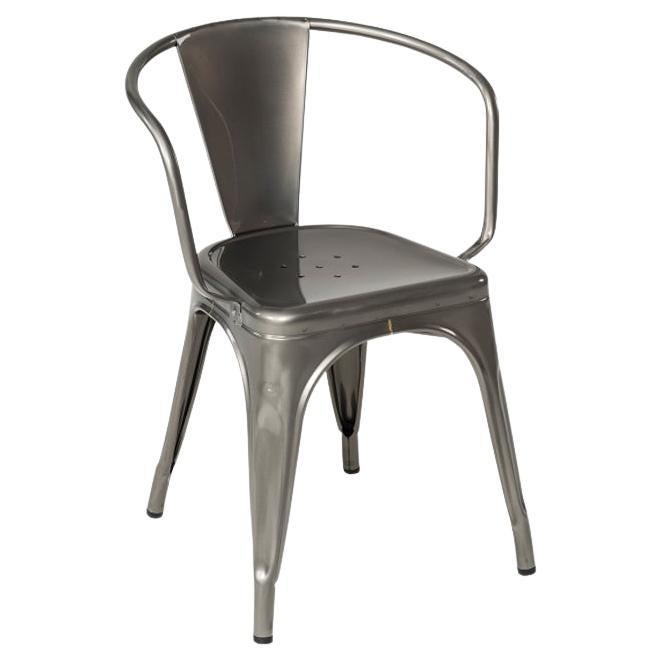 Tolix A56 Armchair Indoor Raw Steel in Glossy Raw Steel For Sale