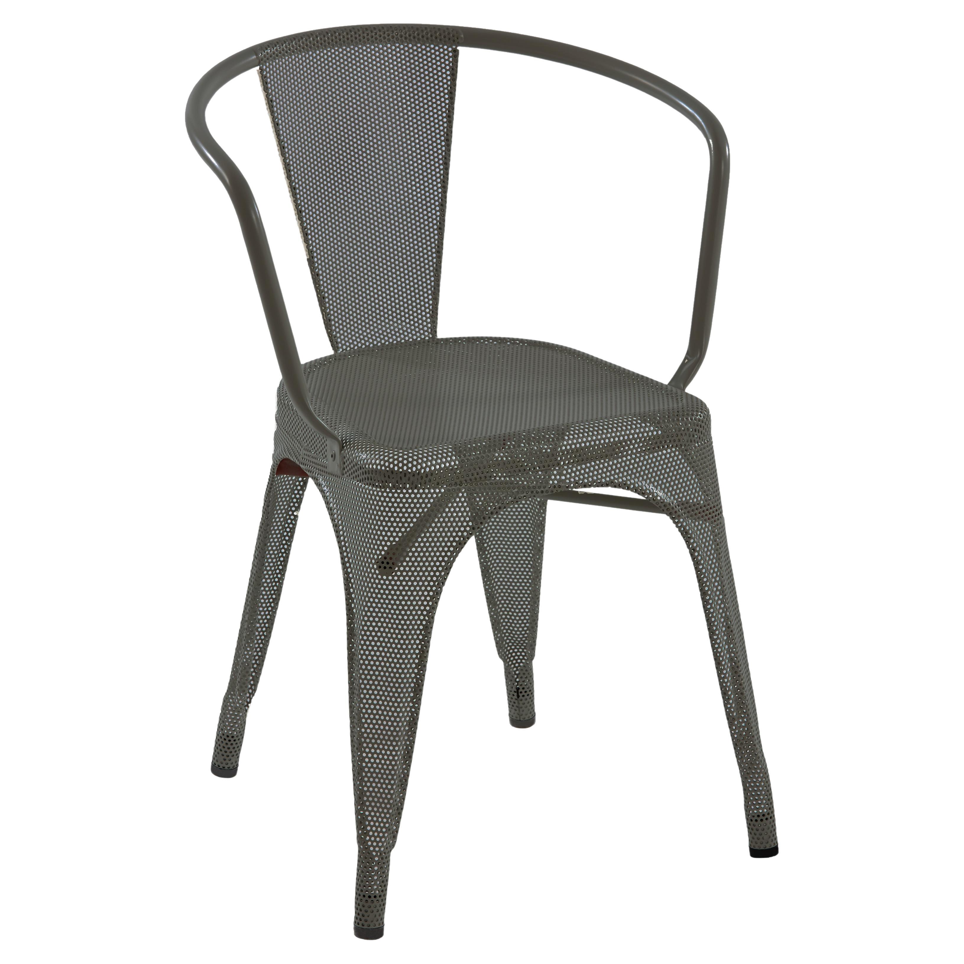 Tolix A56 Arm Chair Perforated Outdoor Painted in Graphite For Sale