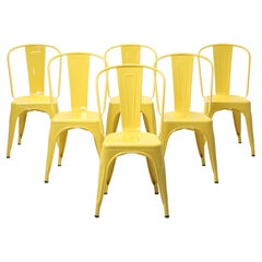 Tolix Authentic French Made Chairs in Lemon Yellow Powder-Coated Steel Set (6)