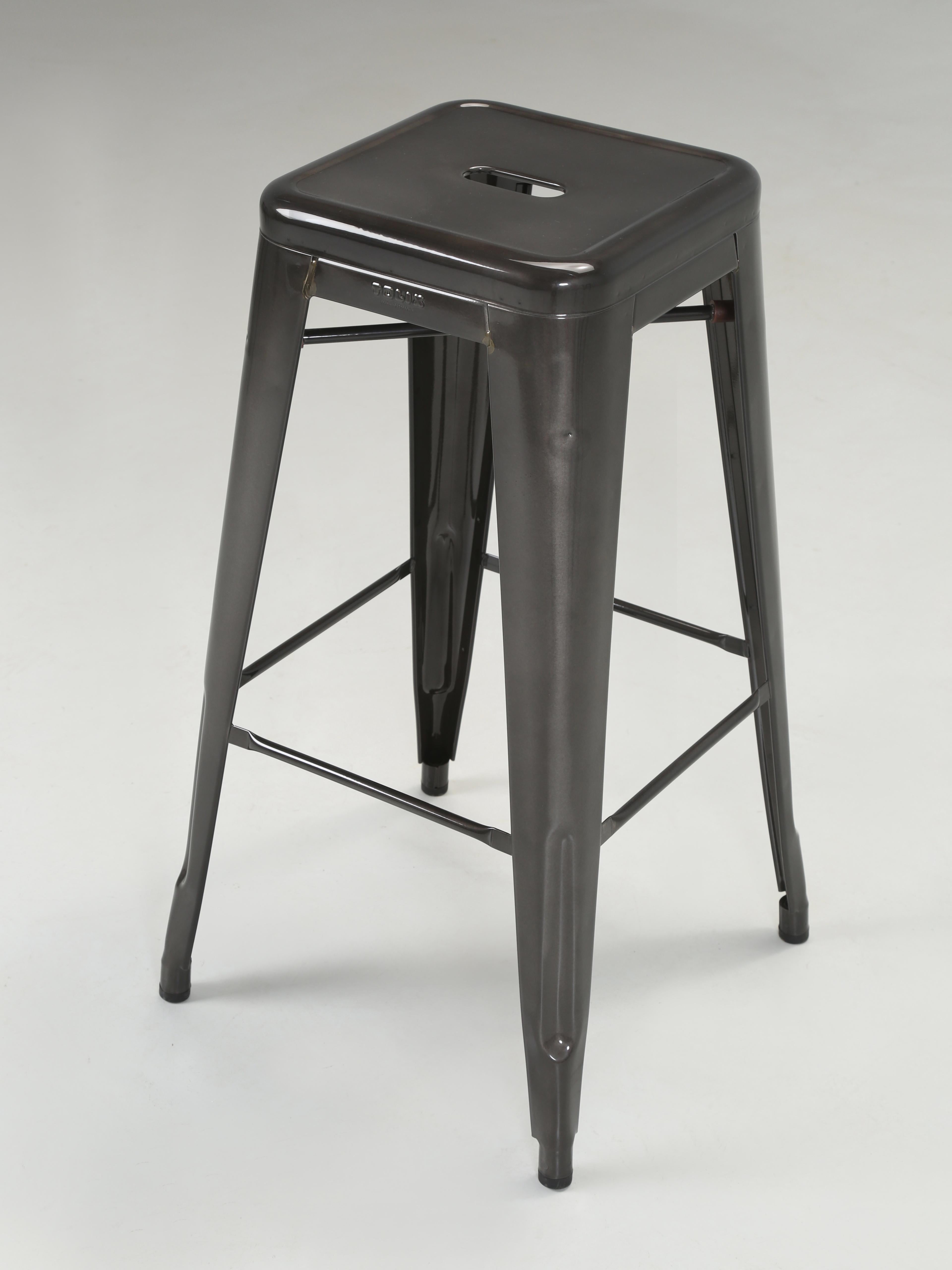 Français Tolix Authentic French Made in Glossy Dark Grey Bar Height Stools Set of (6) New en vente