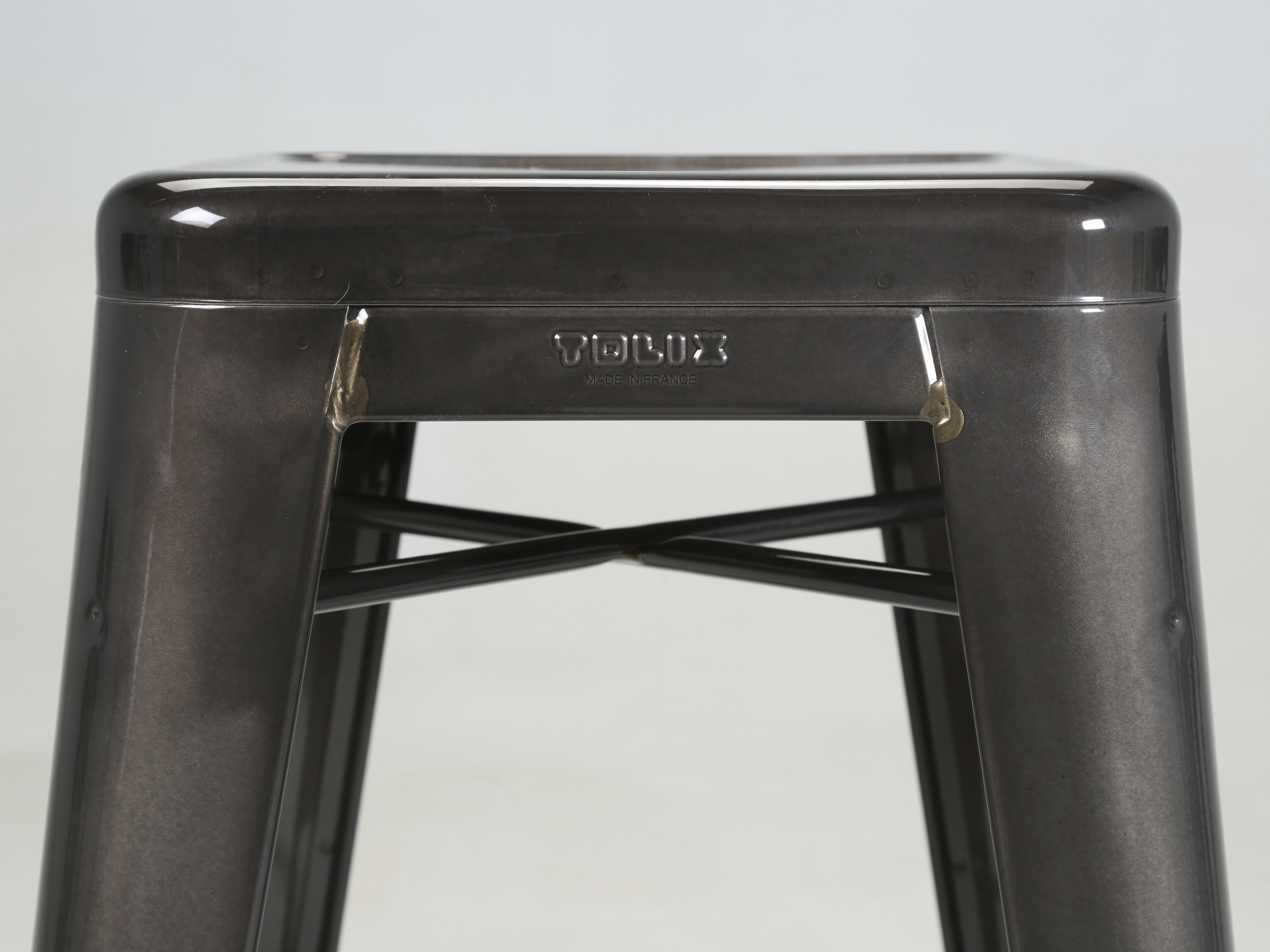Métal Tolix Authentic French Made in Glossy Dark Grey Bar Height Stools Set of (6) New en vente