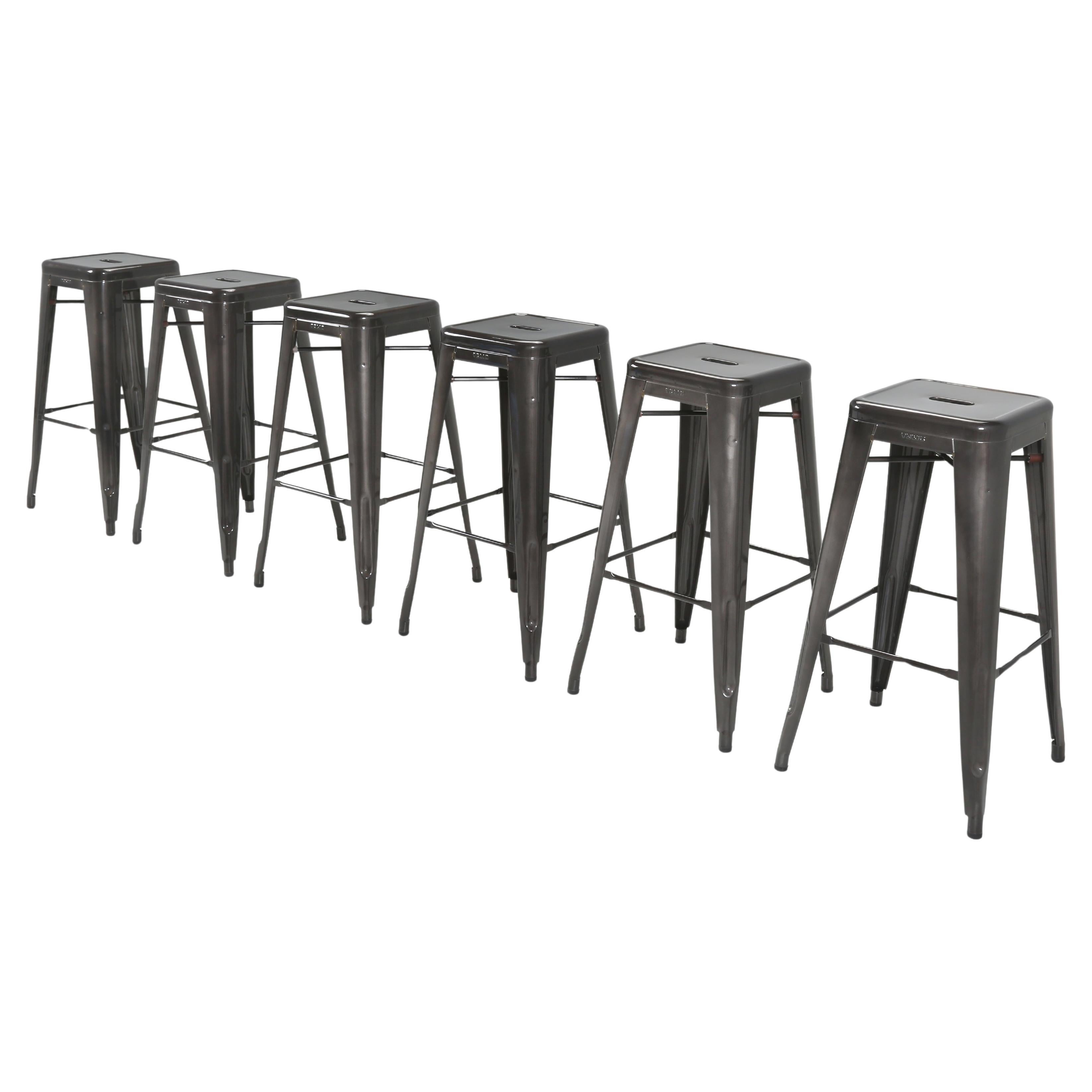 Tolix Authentic French Made in Glossy Dark Grey Bar Height Stools Set of (6) New