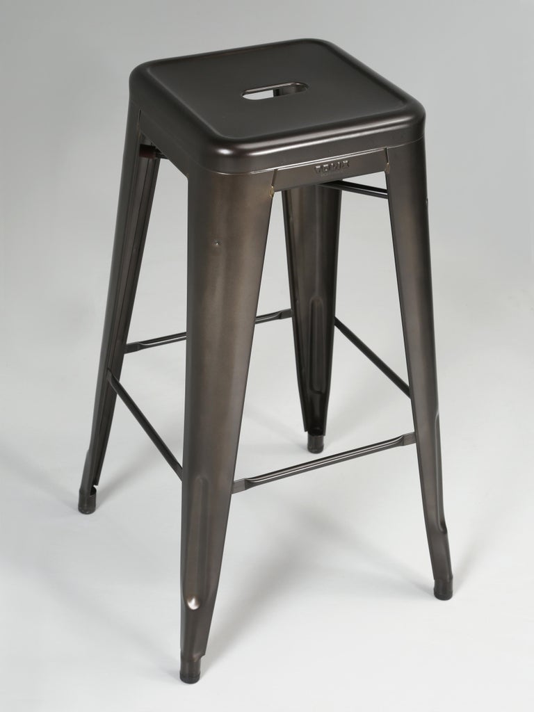 Tolix Bar Height Steel Stacking Stools, HandMade in France in Warm Graphite For Sale at 1stDibs