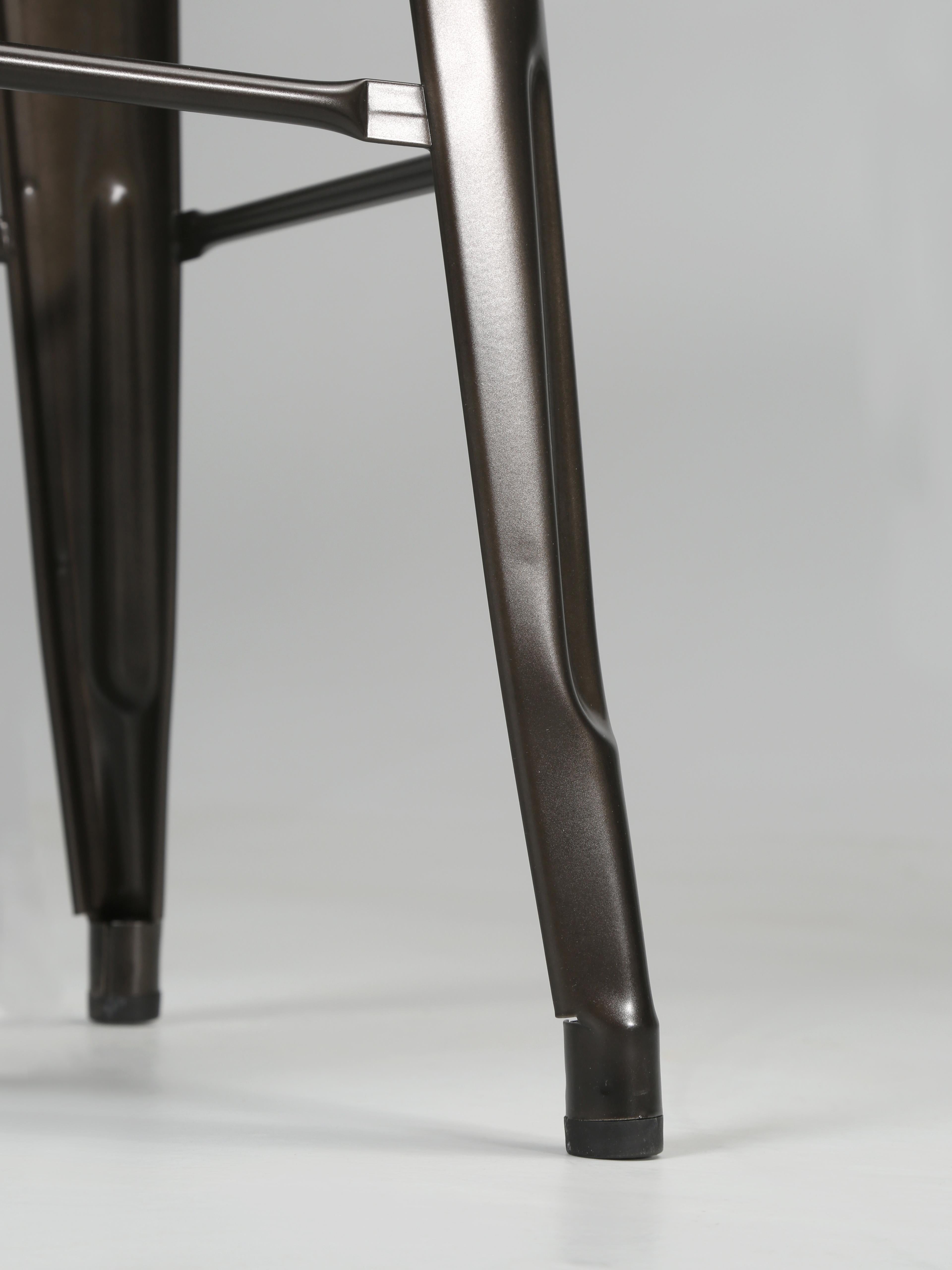 Contemporary Tolix Bar Height Steel Stacking Stools, Hand-Made in France in Warm Graphite For Sale