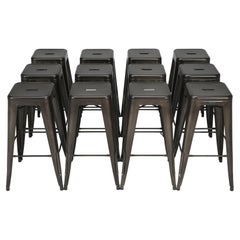 Tolix Bar Height Steel Stacking Stools, Hand-Made in France in Warm Graphite