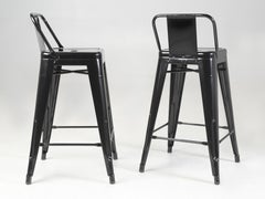 Tolix Counter-Height Low-Back Stools Pair (2) Glossy Jet Black Made in France