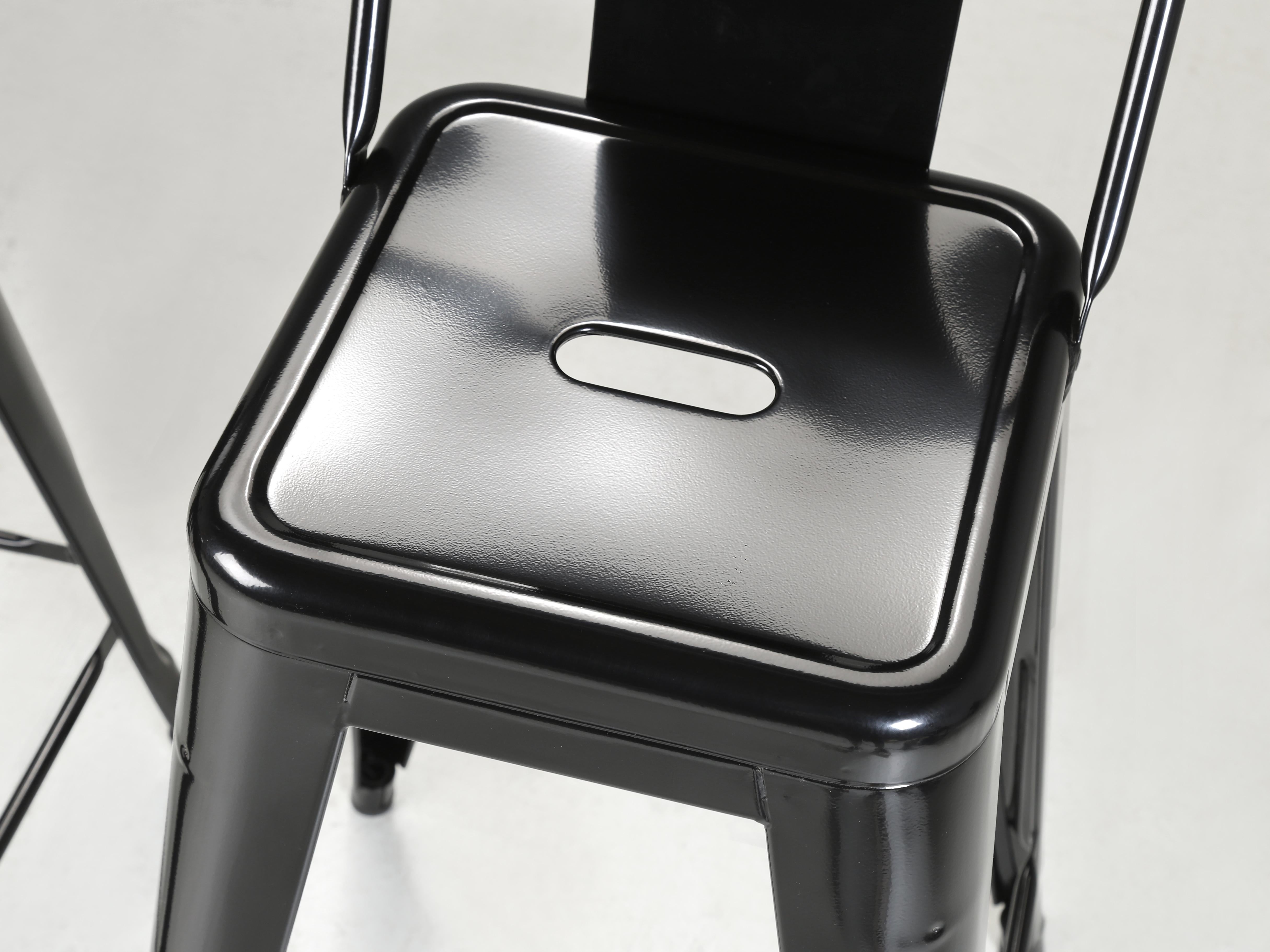 Contemporary Tolix Counter-Height Low-Back Stools Pair (2) Glossy Jet Black Made in France For Sale