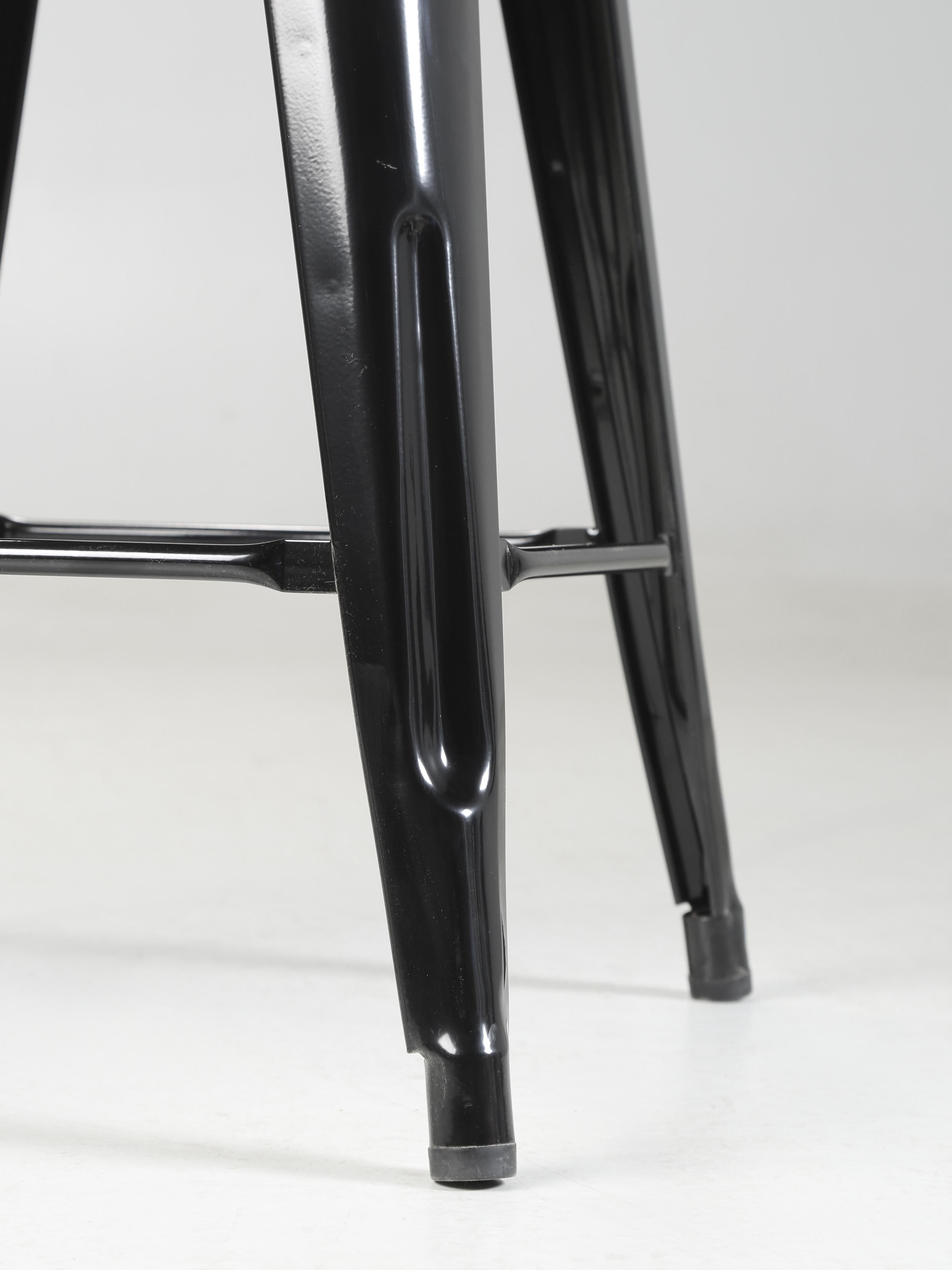 Tolix Counter-Height Low-Back Stools Pair (2) Glossy Jet Black Made in France For Sale 1