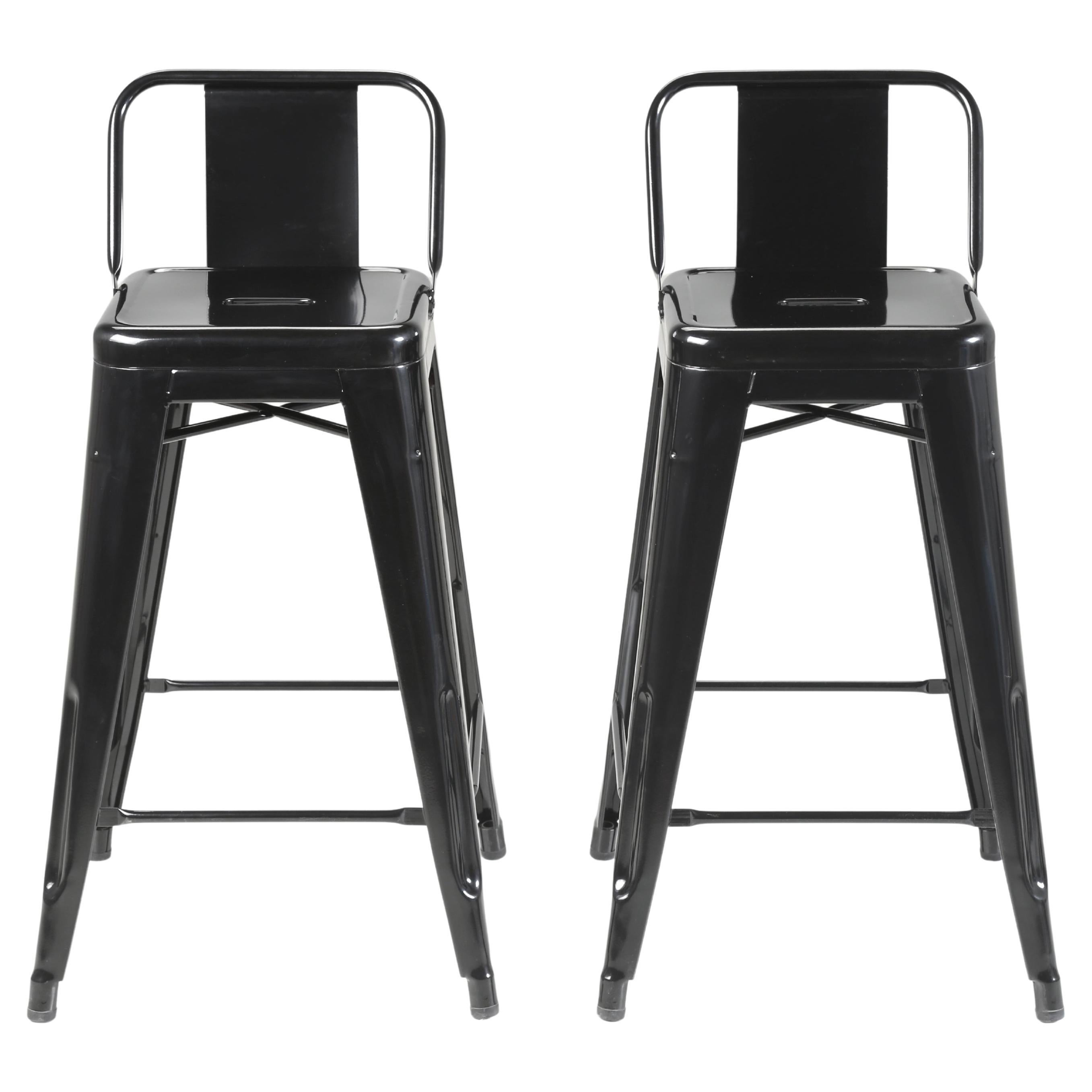 Tolix Counter-Height Low-Back Stools Pair (2) Glossy Jet Black Made in France