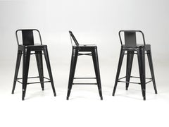 Tolix Counter Height Low Back Stools Set of (3) Glossy Jet Black Made in France