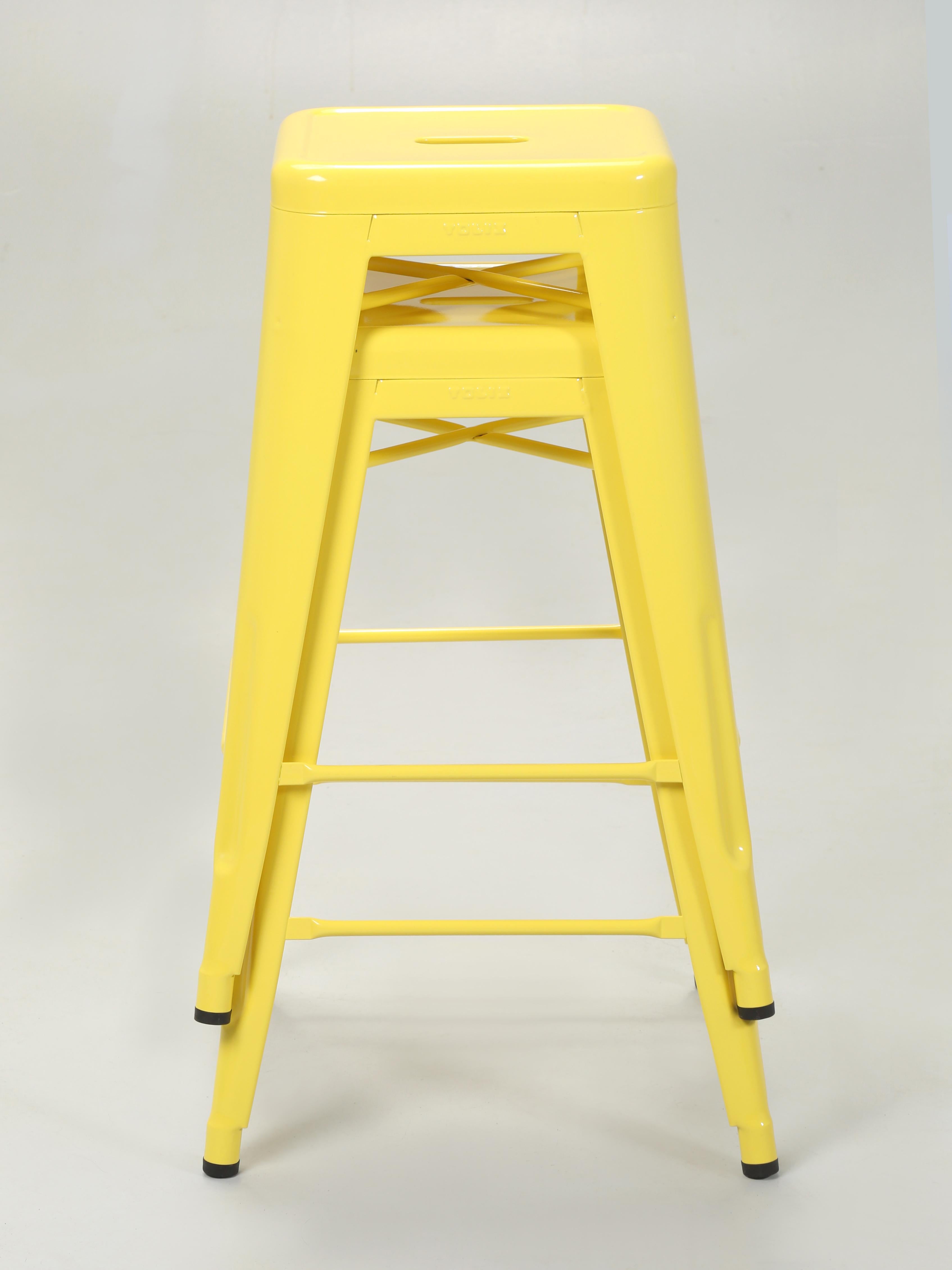 Industrial Tolix Genuine Hand-Made in France Pair Counter Height Stools Powdered-Coated For Sale