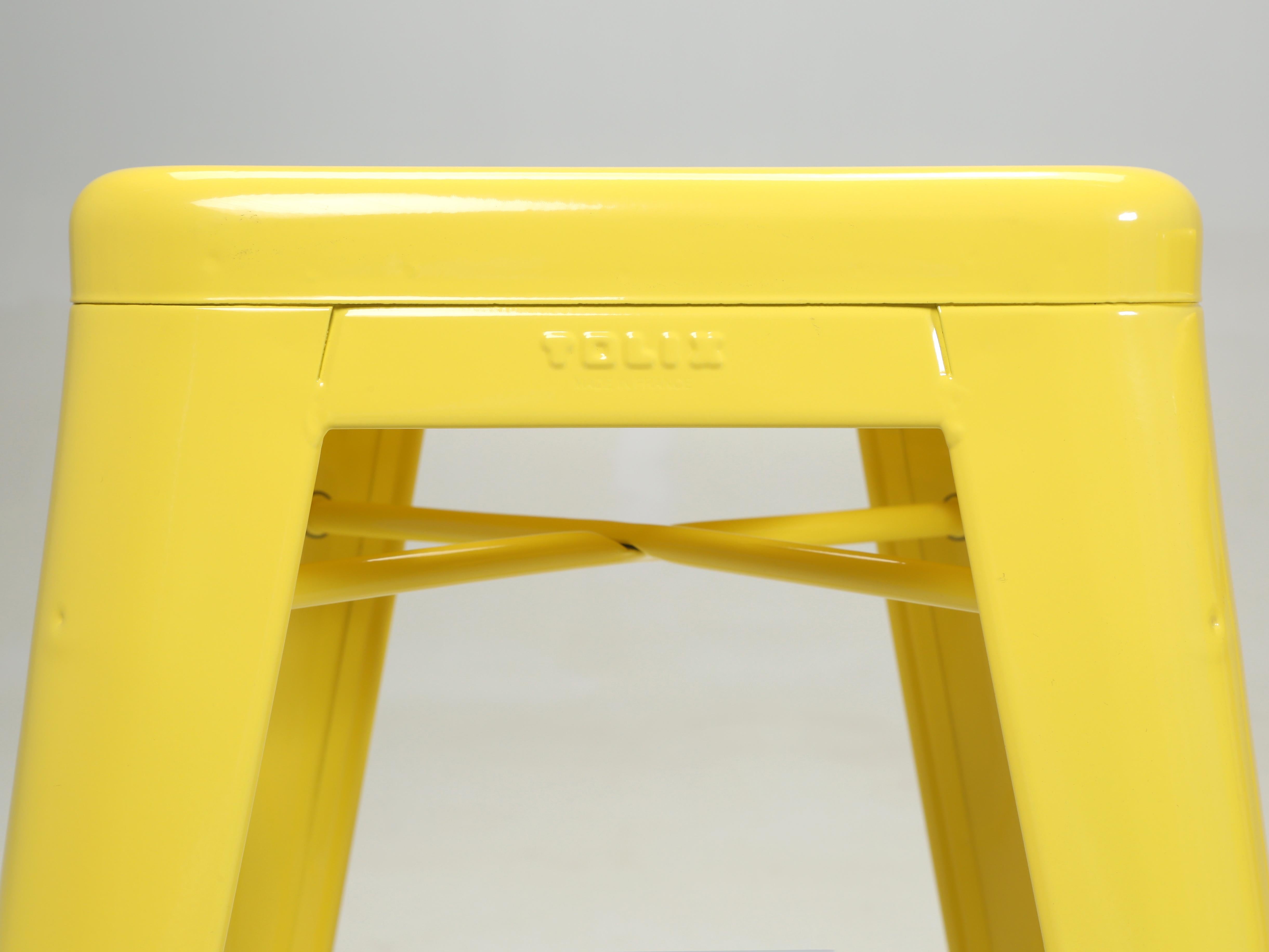 Tolix Genuine Hand-Made in France Pair Counter Height Stools Powdered-Coated In Good Condition For Sale In Chicago, IL