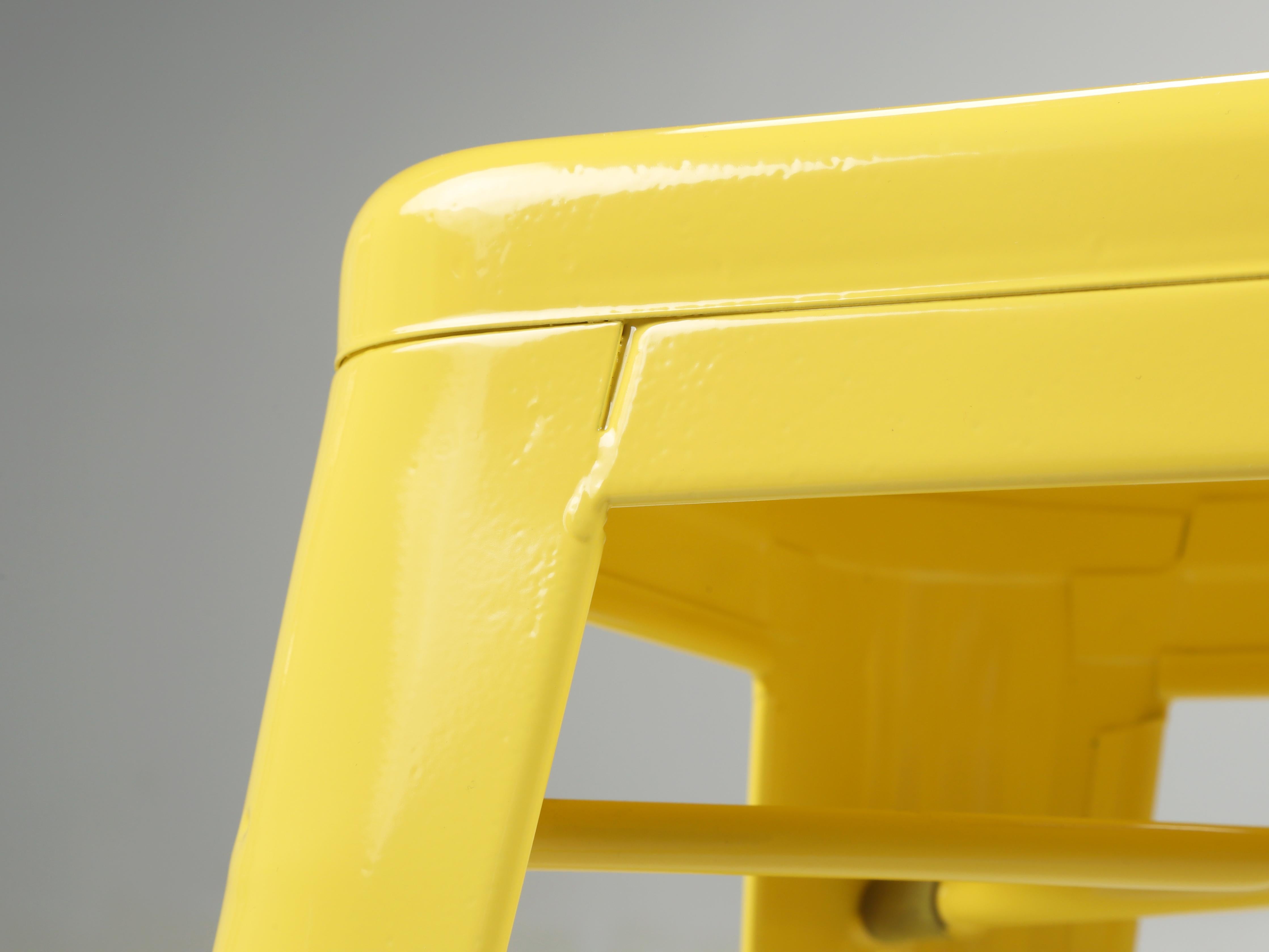 Metal Tolix Genuine Hand-Made in France Pair Counter Height Stools Powdered-Coated For Sale