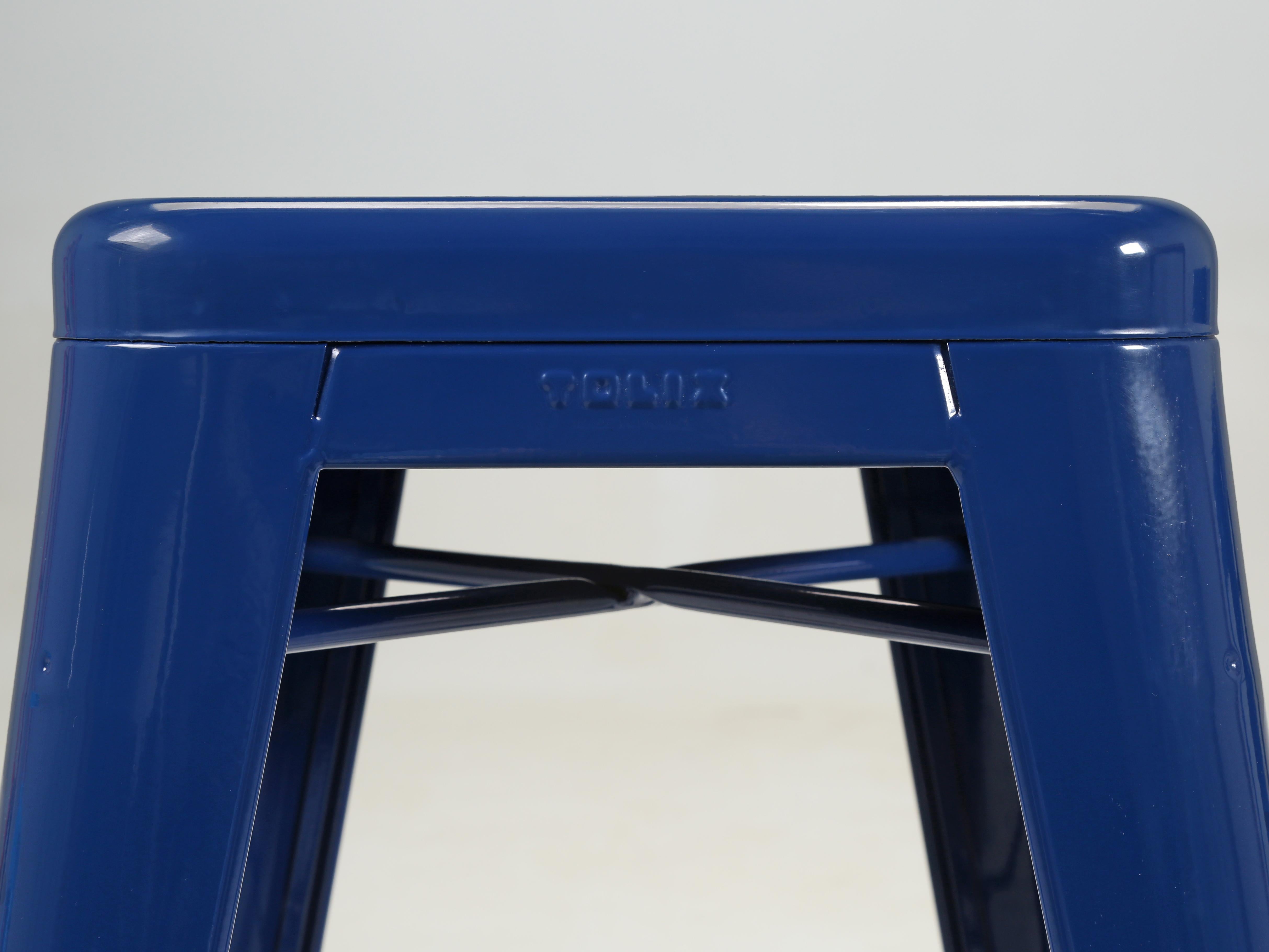 Tolix Glossy Navy Blue Original Made in France Counter Stools Set of (2) For Sale 3