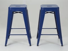 Genuine French Tolix Glossy Navy Blue Stacking Counter Stools Set of (2)
