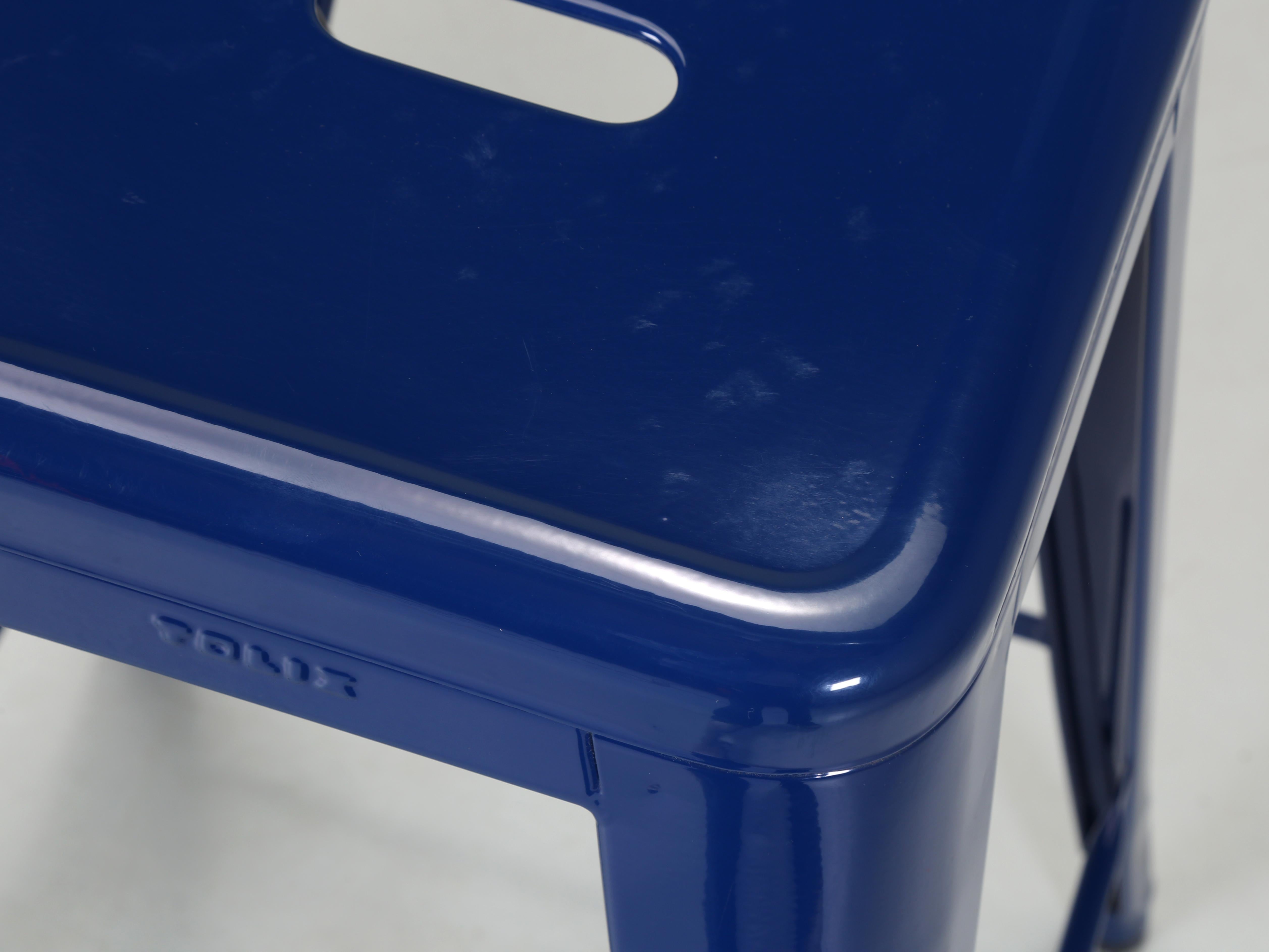 Contemporary Tolix Glossy Navy Blue Original Made in France Counter Stools Set of (2) For Sale