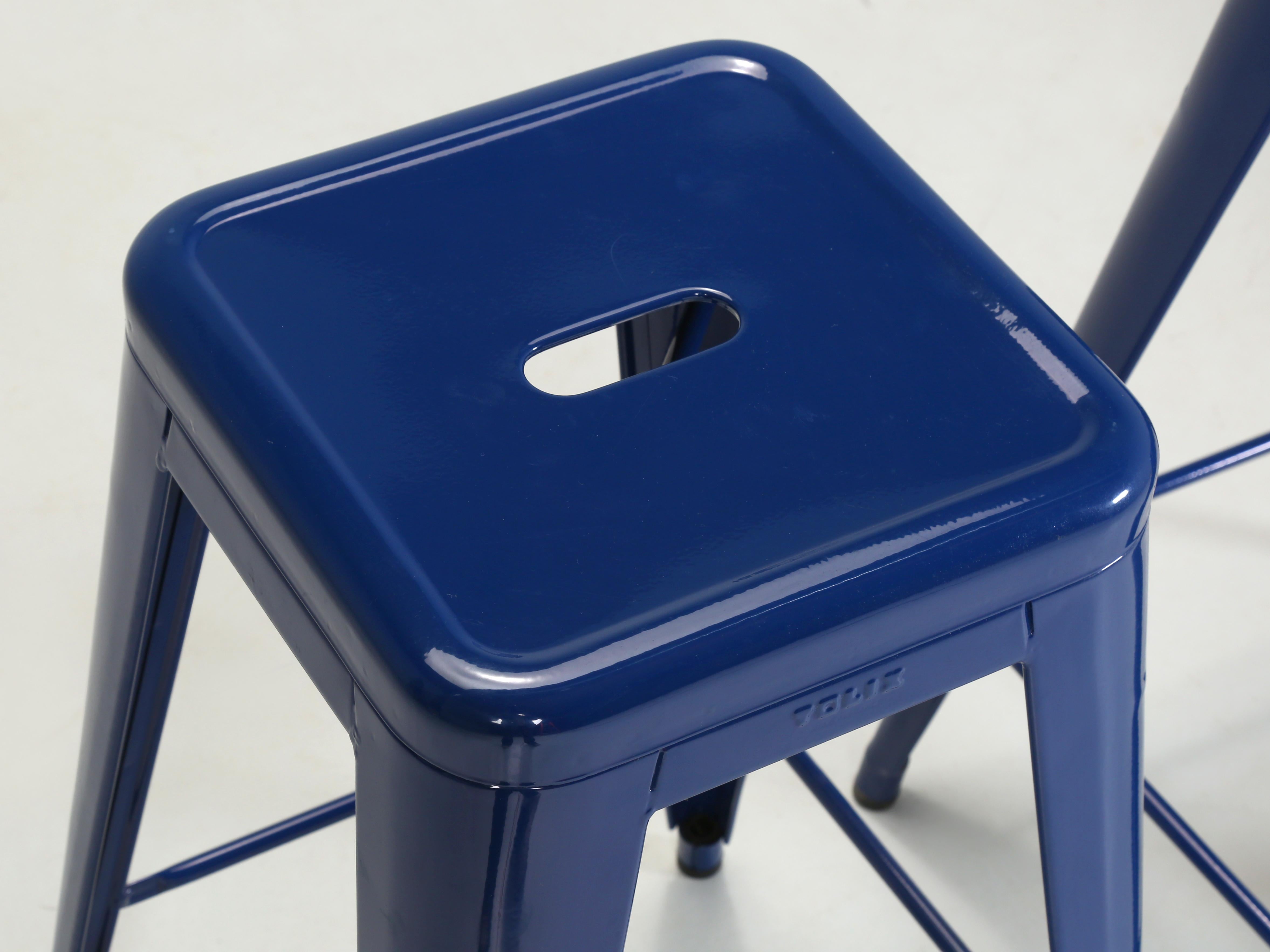 Tolix Glossy Navy Blue Original Made in France Counter Stools Set of (2) For Sale 1