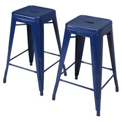 Tolix Glossy Navy Blue Original Made in France Counter Stools Set of (2)