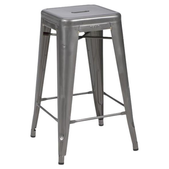 Tolix H75 Stool Indoor Raw Steel in Glossy Raw Steel For Sale