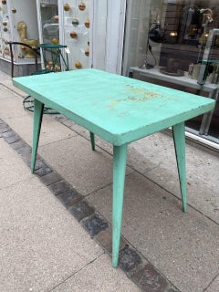 Tolix Metal Table, Blue/Green and Patina