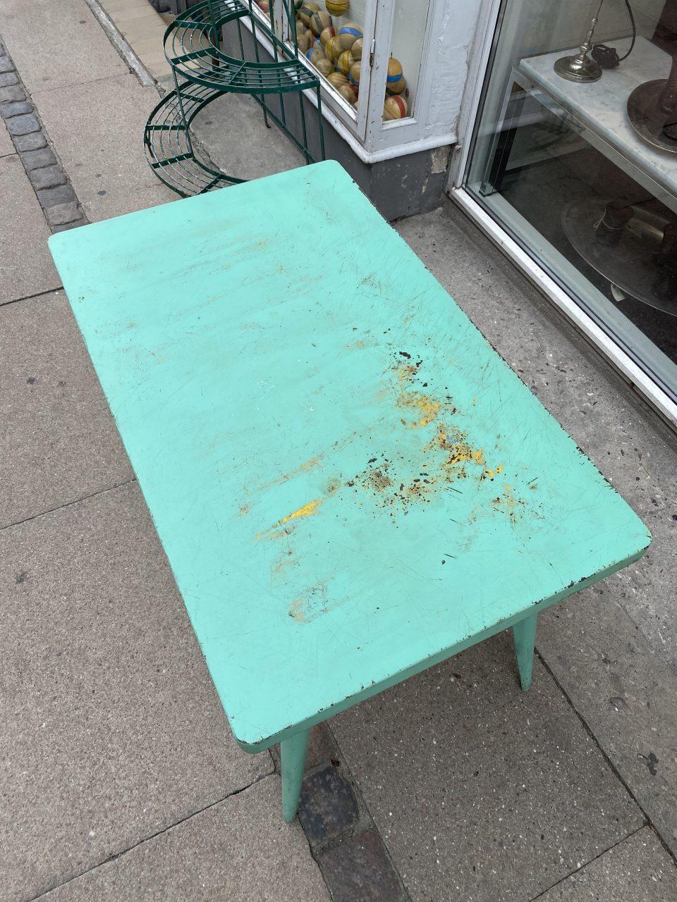 Mid-20th Century Tolix Metal Table, Blue/Green and Patina For Sale