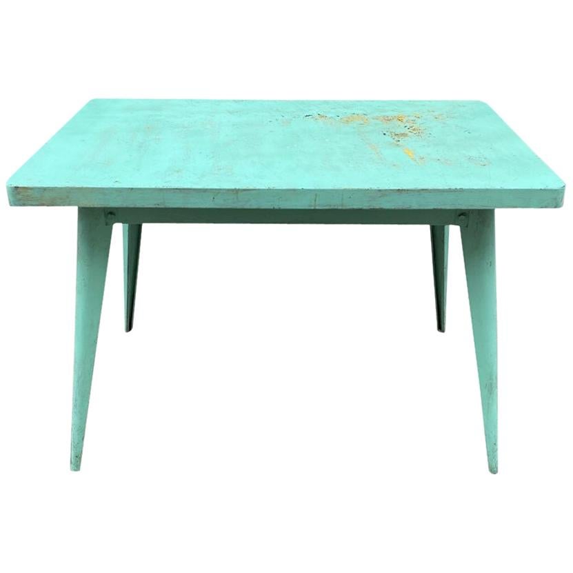 Tolix Metal Table, Blue/Green and Patina