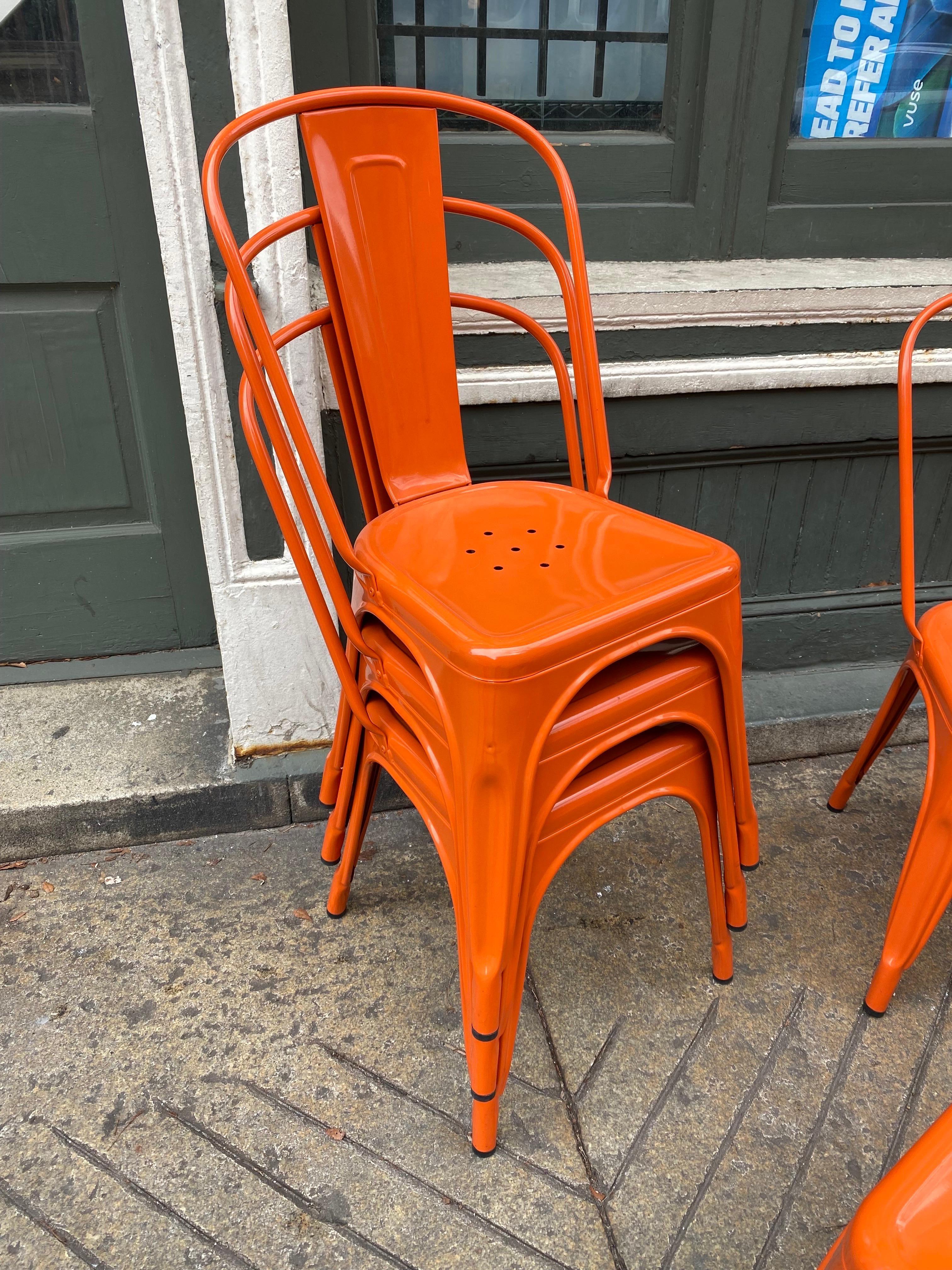 Mid-Century Modern Tolix Orange Stacking Cafe Chairs