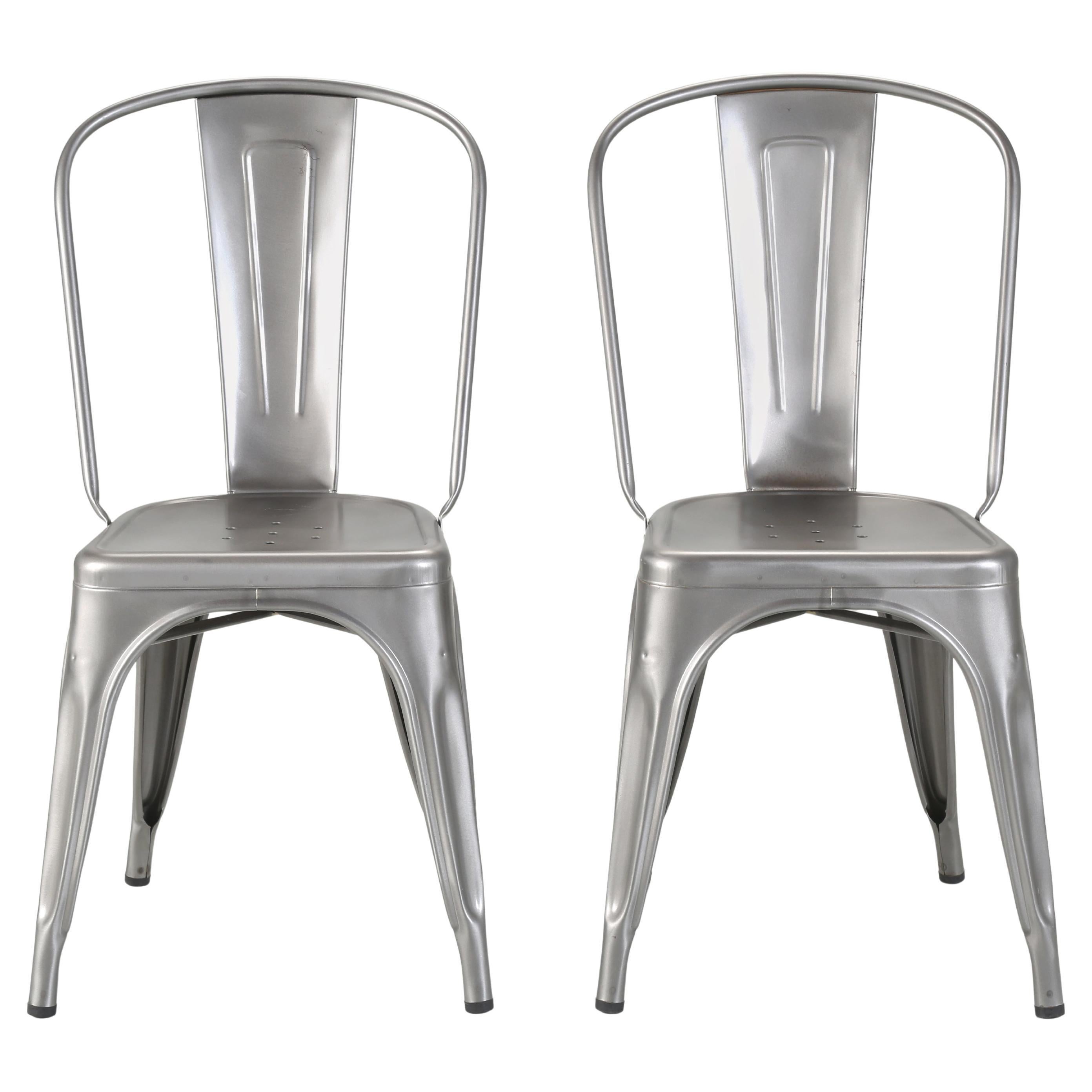 Tolix Pair of Satin Grey Steel Stacking Chairs Made in France Hundreds Available