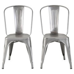 Tolix Pair of Satin Grey Steel Stacking Chairs Made in France Hundreds Available