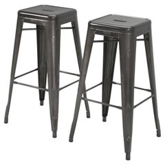 Tolix Set of (2) Glossy Dark Grey Bar Stools Hand-Made in France More Available