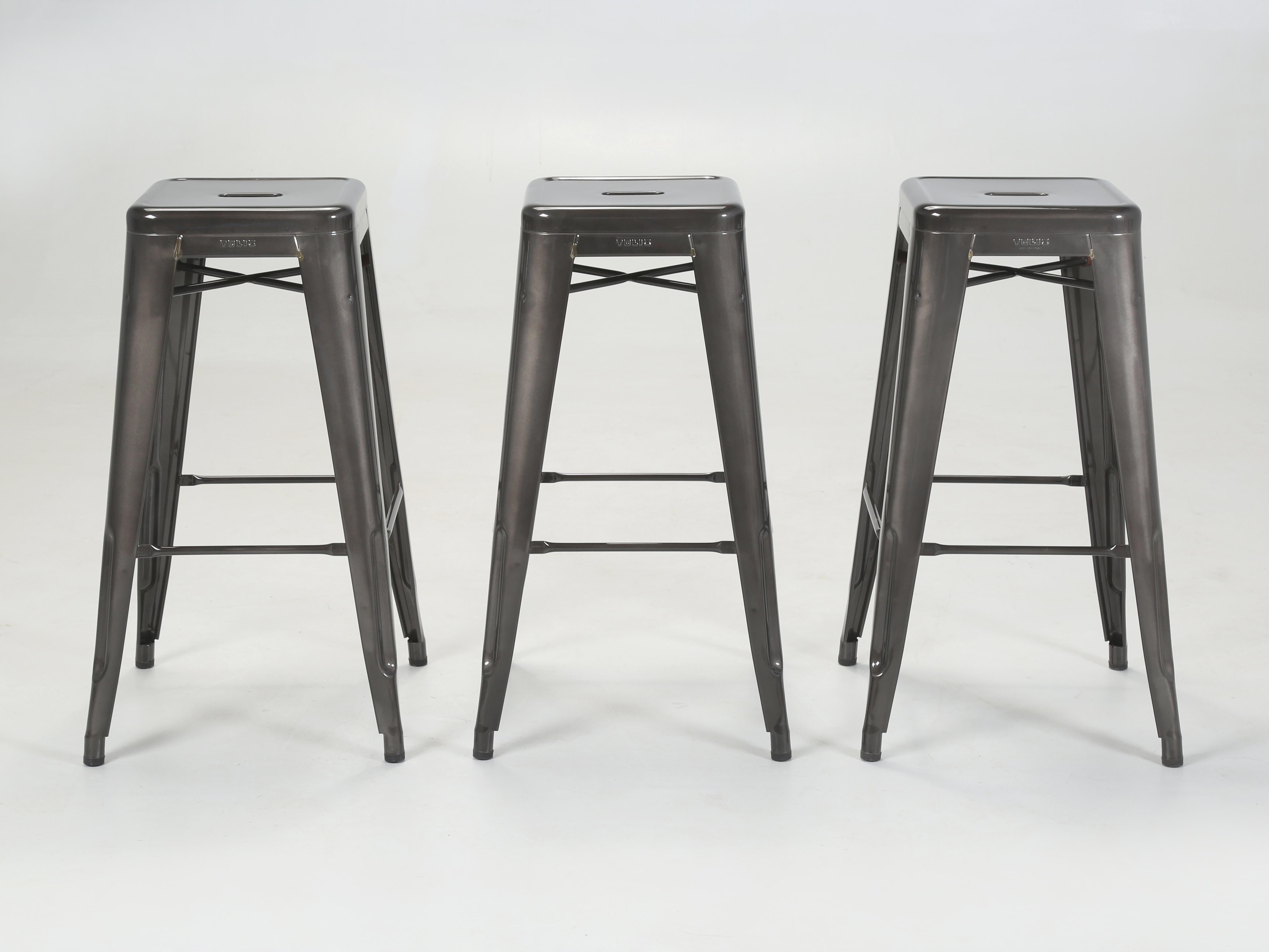 Authentic French Hand-Made Tolix Bar Height Stools in a set of 3-Stools and yes, there are more available while supply lasts. Please note that these are Bar height Stools and Bars are generally 42