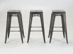Tolix Juego de (3) Taburetes de Bar Gris Oscuro Brillante Hand Made in France Más Disponibles