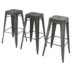 Tolix Ensemble de (3) tabourets de bar gris foncé brillant Hand Made in France Plus disponible