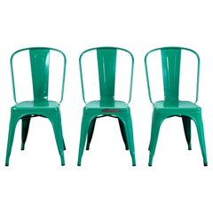 Tolix Conjunto de (3) Sillas de Acero Vintage Verde Envidia Cientos Disponibles Más