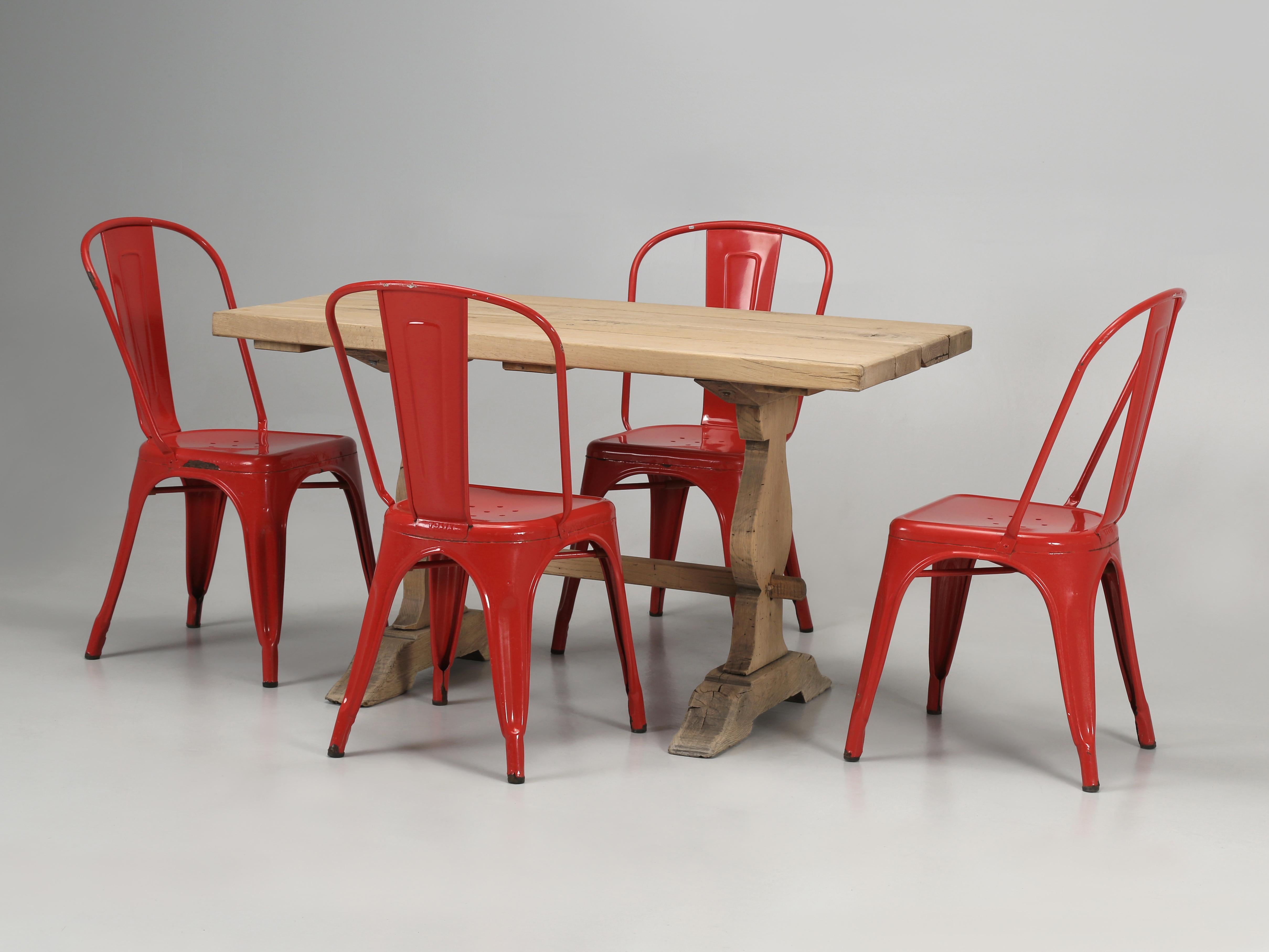 Tolix Set of (4) Authentic Vintage Red Steel Stacking Chairs Made in France For Sale 1