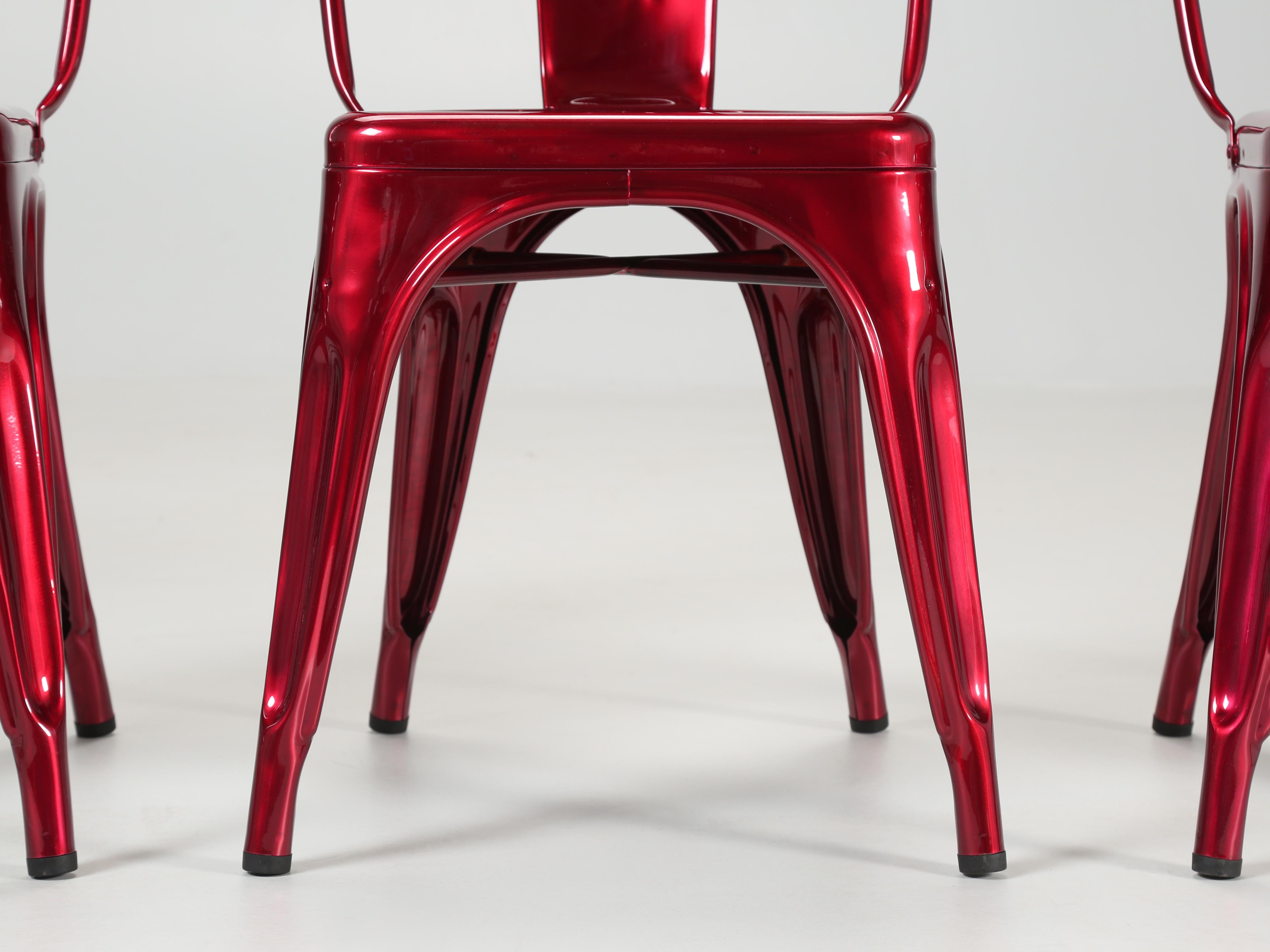 Tolix Set of (4) Steel Stacking Chairs in a Brilliant Candy Apple Red Metallic 3