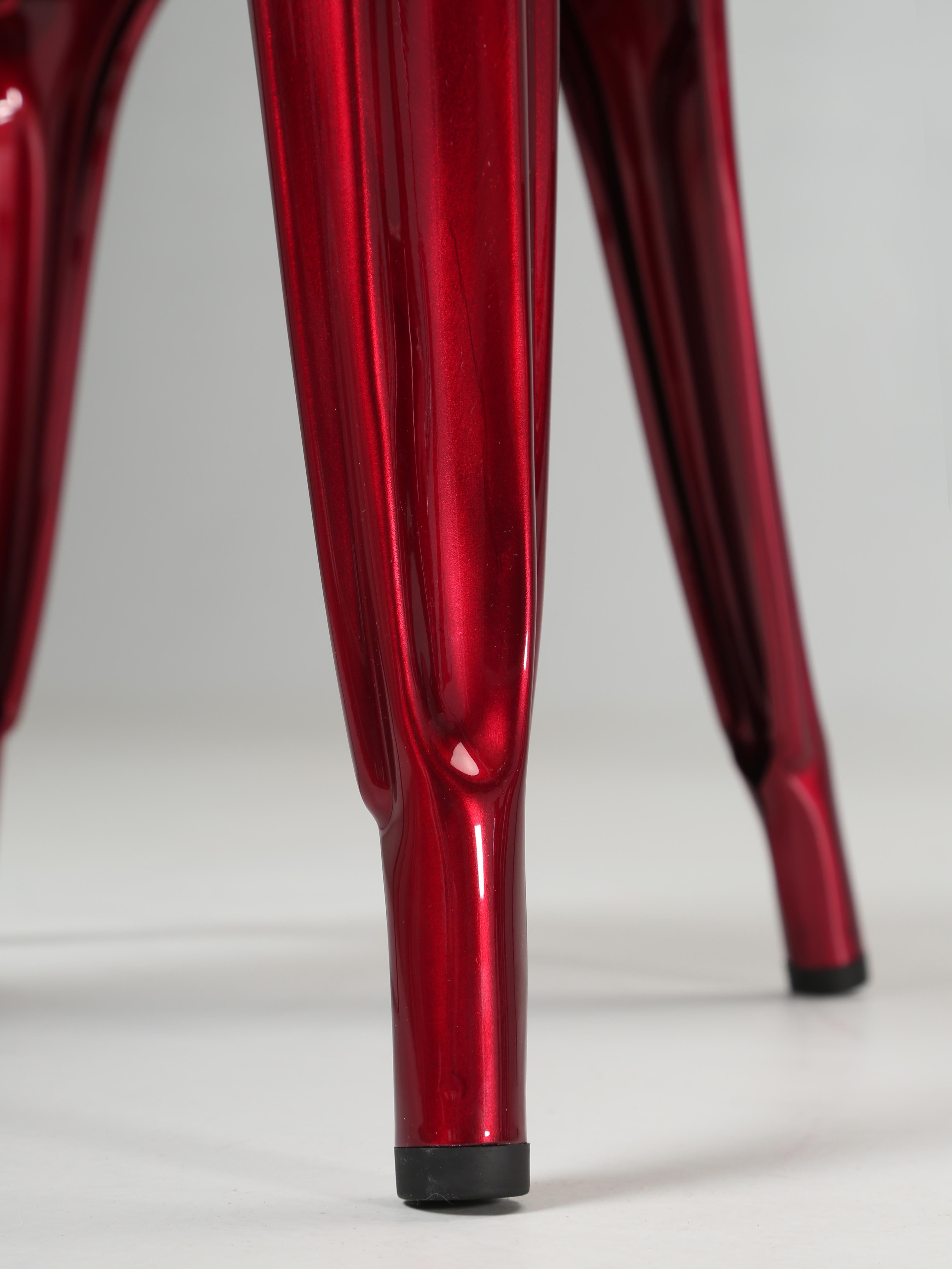 Tolix Set of (4) Steel Stacking Chairs in a Brilliant Candy Apple Red Metallic 6