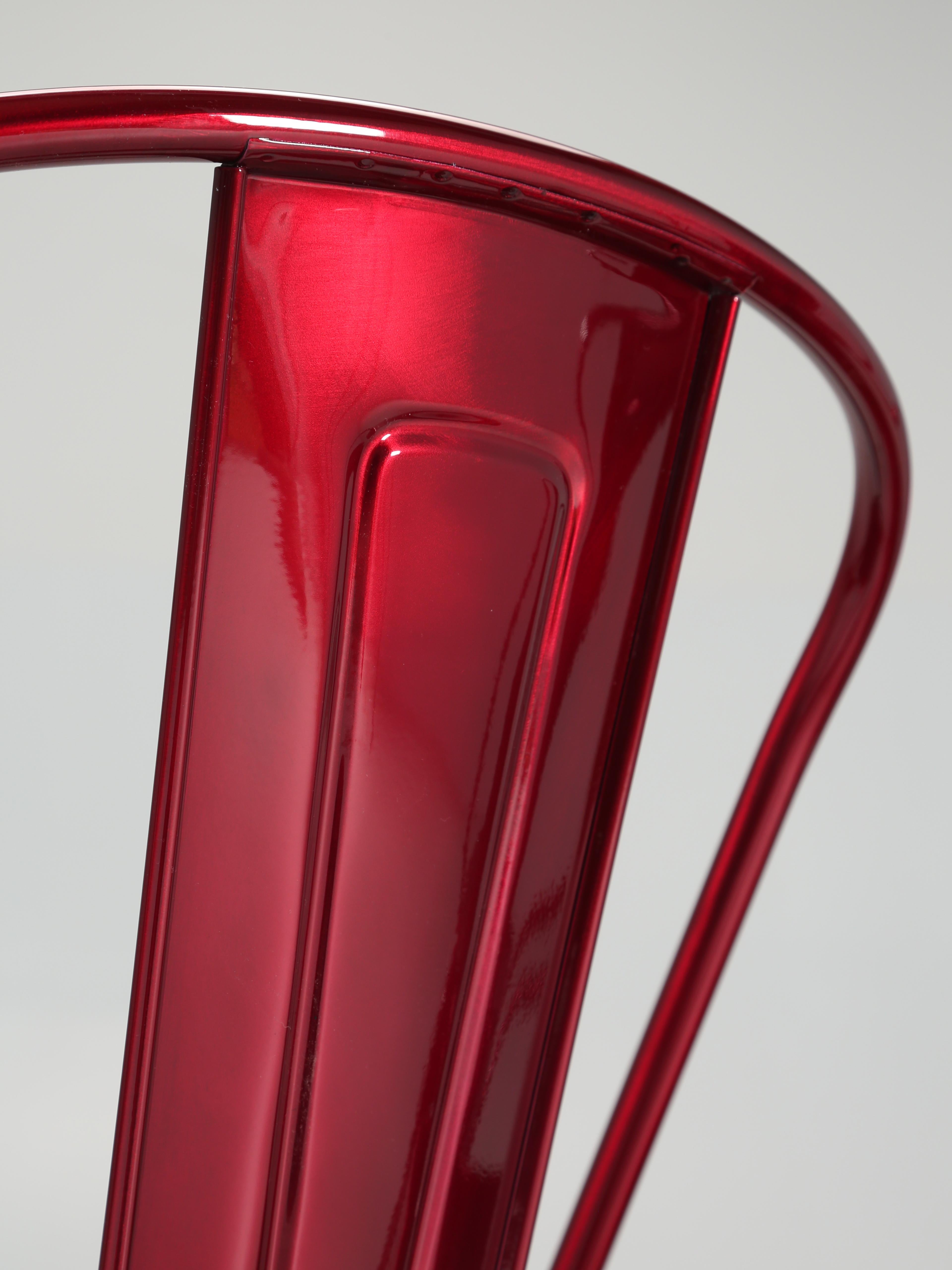 Tolix Set of (4) Steel Stacking Chairs in a Brilliant Candy Apple Red Metallic 1